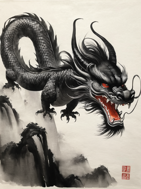 山水中国龙传统水墨画