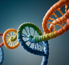 ：生物科技，可以融入DNA双螺旋、细胞结构、分子模型等元素。
风格：干净、简洁、现代，避免过于复杂的设计。
颜色：以科技蓝、白色、浅灰为主，搭配少量亮色点缀（如绿色或橙色）。
功能性：墙面可能需要展示公司logo、标语或关键信息。