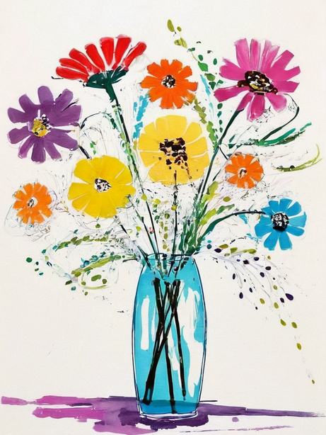 彩色艺术水彩瓶插花插图