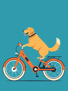 金毛狗狗骑电动自行车，矢量插图